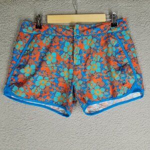 REI Mini Shorts Women's 10 Orange Blue Floral Hawaiian Casual Stretch Summer